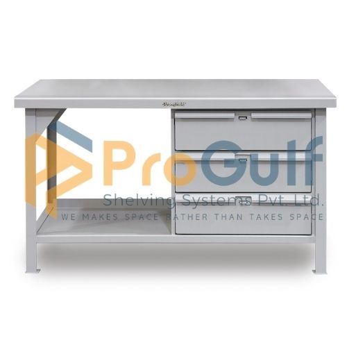 Industrial Shop Table with 3 Drawers - Image 1